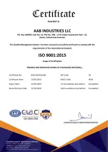 AAB Industries ISO 9001:2015 certified